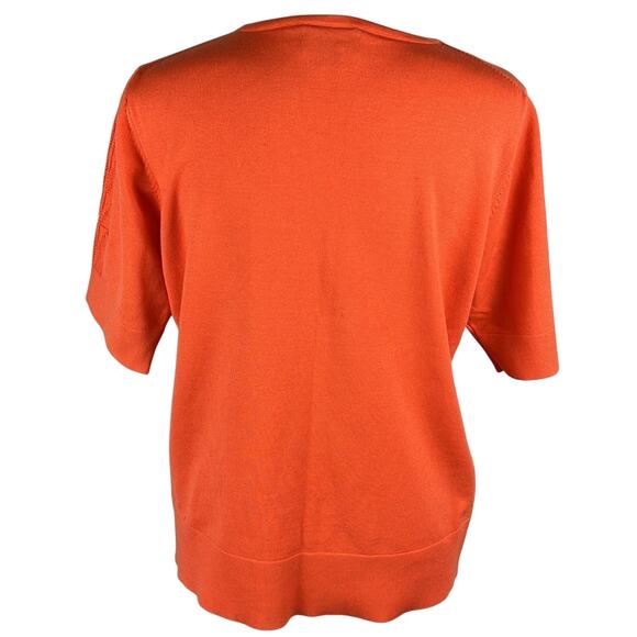 Pendleton Coral Silk Blend Sweater Short Sleeve Embroidered Detail Fall Size M - Picture 3 of 10